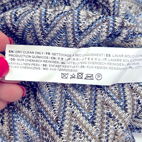 Moon River Chevron Tie Front Sheer Blouse L Metallic Zigzag Puff Sleeve Top - Picture 10 of 12